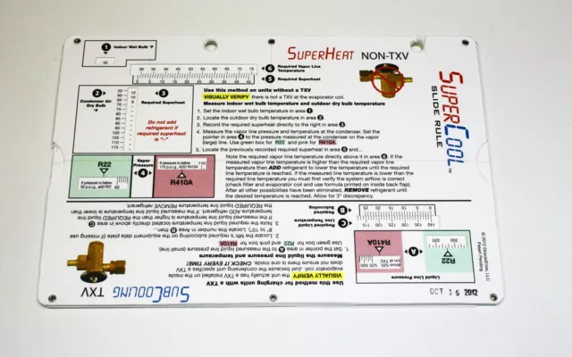 SuperCool Slide Rule Superheat Subcooling charging chart duct for Freon & Puron