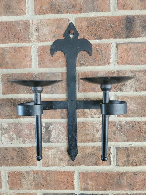 Wrought Iron Medieval Wall Sconce Candle Holders Fleur du Lis Goth Man Cave