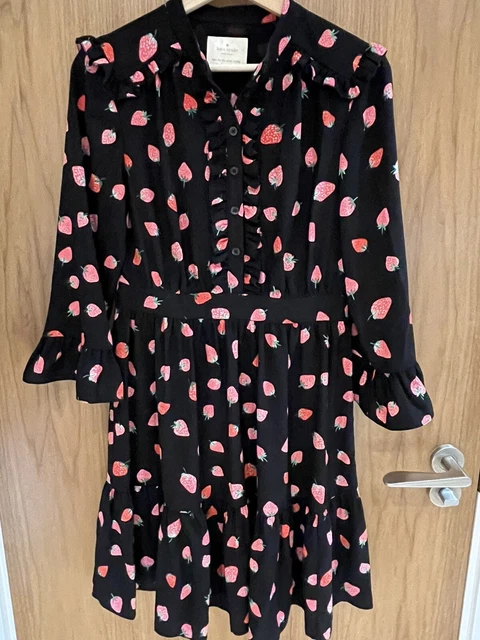 Abito Kate Spade con finitura arricciata fragola us4 nero rosa manica a 3/4 aderente svasato