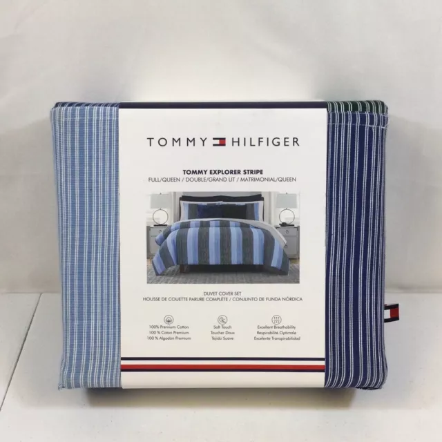 Tommy Hilfiger Denim Stripe Soft Touch Cotton Duvet Cover Set Size Full/Queen