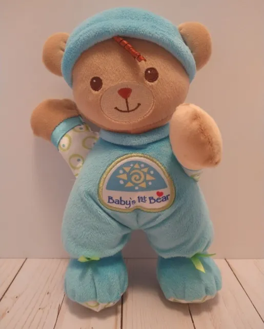 Fisher Price Baby's First Bear Blue Plush Rattle 10" 2008 Stuffed Animal Toy