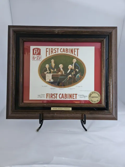 FIRST CABINET Antique LITHOGRAPH  ORIGINAL CIGAR HISTORY CERTIFIED FRAMED ESTATE