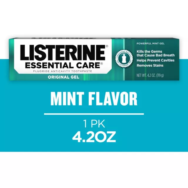 Listerine Essential Care Original Gel Fluoride Mint Toothpaste, 4.2 Oz