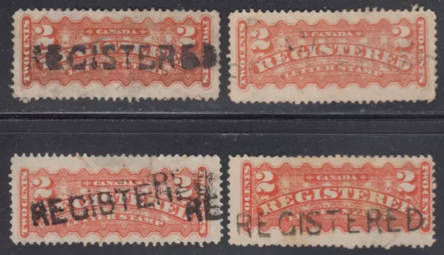 Canada B.O.B. F1 Used Registration Stamp Lot of 4 (Complete "Registered")