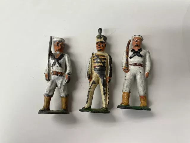 Vintage Lot (3) 1930s Barclay Manoil Lead WWI Navy Soldier Commander + Plume Hat