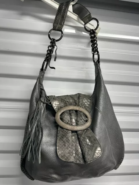 CHI BY FALCHI Genuine Leather Purse Gold Shine Handbag W Floral