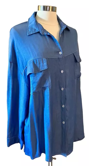 ***Denim Blue Soft Oversize Boyfriend Button Up Shirt Size XL