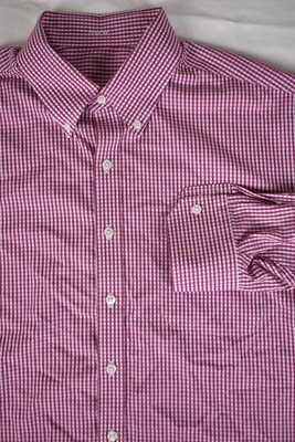 J. Hilburn Magenta/Pink Checked Button Down Collar Dress Shirt Size: 17.5/34.5