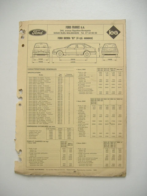 Revue Technique Ford Sierra - Pour Moteurs 1.6L Et 2L 4-cylindres - Manuel D'atelier D'occasion