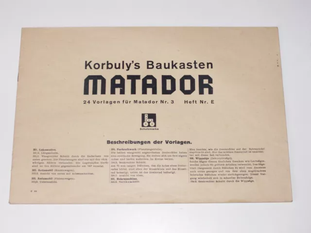 Vintage Matador Ing. Korbuly´s Baukasten -24 Vorlagen für Nr.3- Heft Nr.5 (1964)