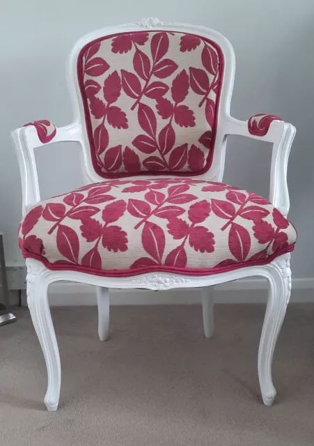 Chair - French Louis Carver Style - Pink Floral - Newly Re-Upholstered
