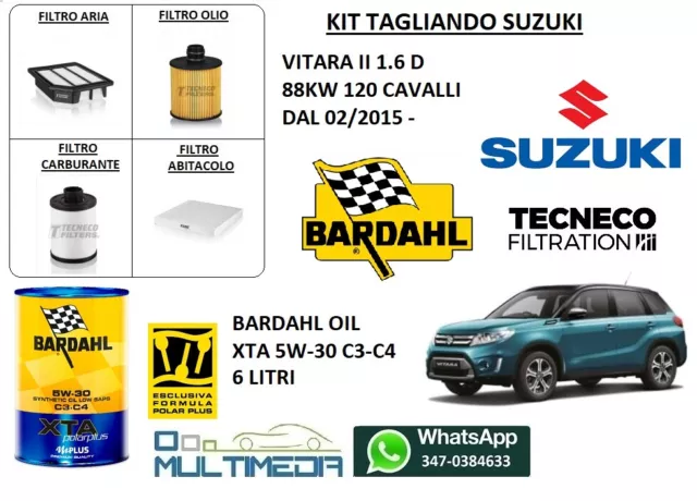 Kit Tagliando 4 Filtri + Olio Bardahl 5W30 C3-C4 Suzuki Vitara Ii 1.6D 88Kw120Cv