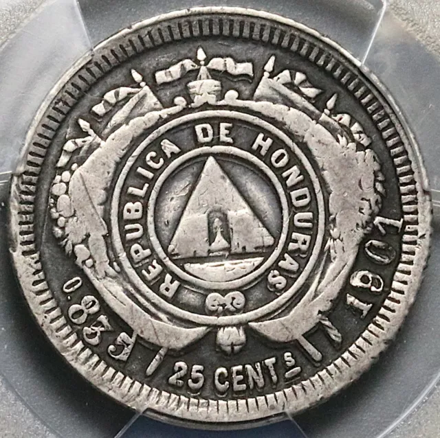 1901/801 PCGS VF 30 Honduras 25 Centavos Stg Lib Coin 54k POP 1/0 (23012601C)