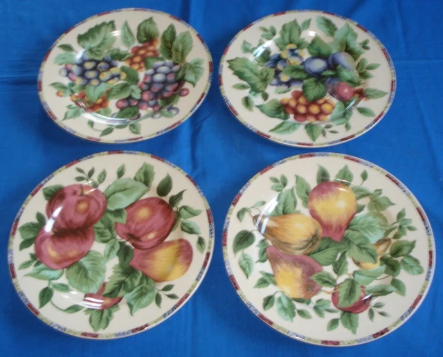 Oneida Sakura Sonoma (4) SALAD PLATES Pears, Apples, Grapes, Plums Design