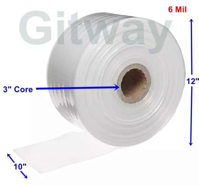 10" x 725' Clear Poly Tubing Tube Plastic Bag Polybags Custom Bags on Roll 6ML