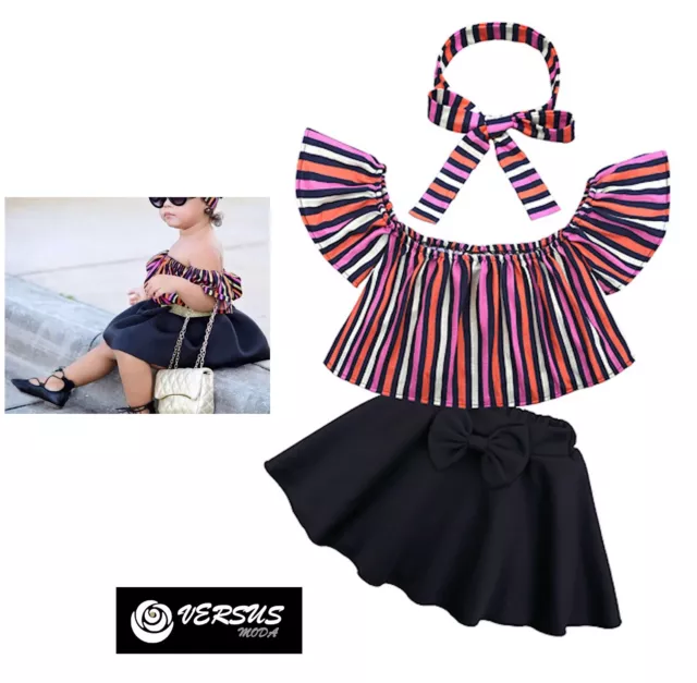 Bambina Maglia Top Spalle Scoperte Fascia Gonna Girl T-shirt Skirt Set SETCH22