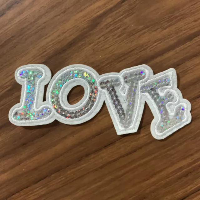 1pc Love sequin Embroidered Patch Cloth Iron On Applique craft sewing #1321