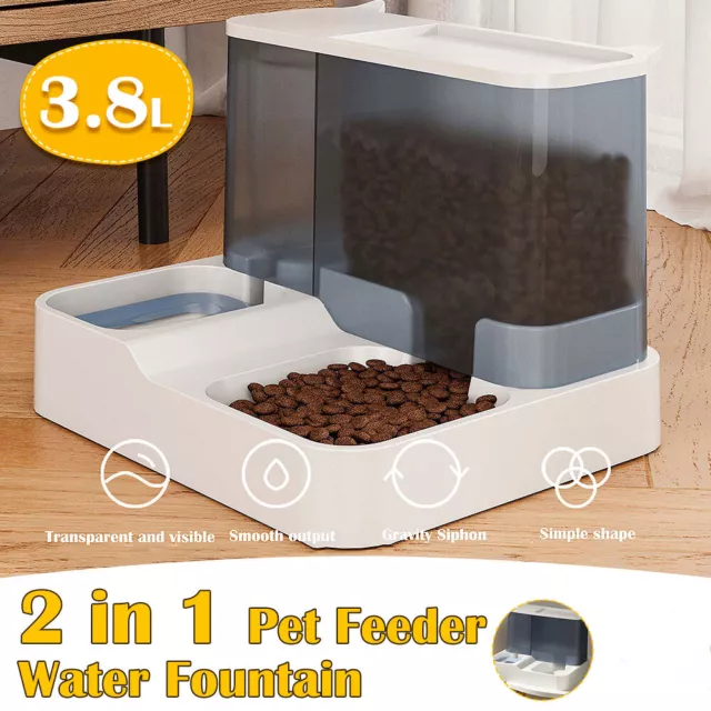 Large Cat Dog Auto Feeder Water Fountain Wet Dry Separation Pet Food Dispenser