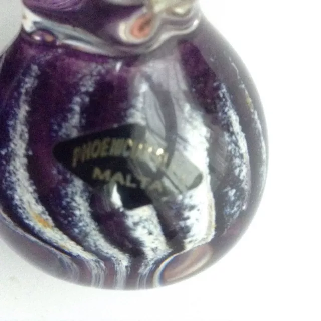 Vtg Phoenician Art Glass Pretty Cased Purple White Swirly Stripes Bird + Sticker 2