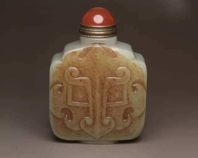 Antique Chinese Hetian Jade Carved Exquisite Statue Snuff Bottle Collection Rare