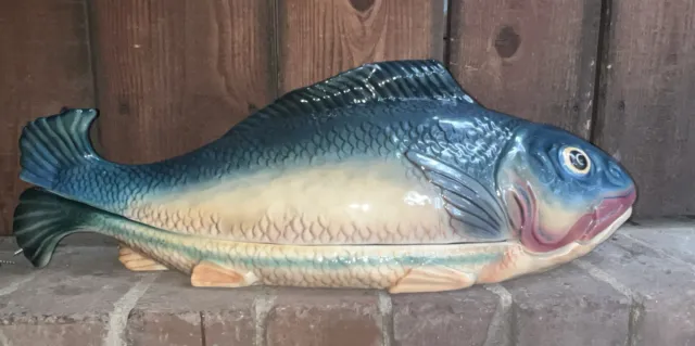 Vintage Brad KEELER BBK Mid Century FISH Majolica Pottery  24”  Serving Tureen