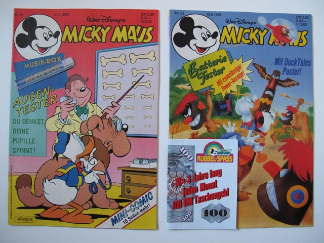Micky Maus Heft Nr.18 & 34 von 1989 ohne Beilage, sehr guter Zustand, Comic