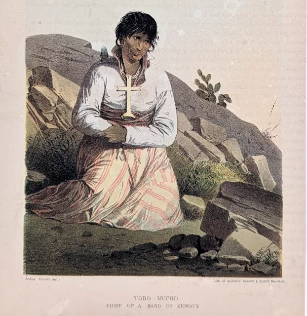 1857 Toro-Mucho Chief of the Kiowa Lithograph Native American Arthur Schott RARE