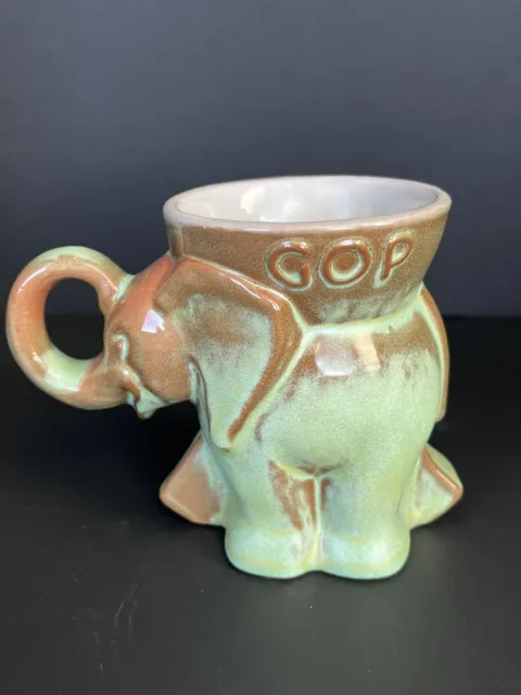 Frankoma Collectible 1972 GOP Republican Green Elephant Political Pottery Mug