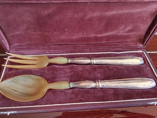 Service à salade argent 950 Minerve style art deco orfèvre Ernest Prost gravé EC 1930 French 950 silver 2p salad serving set 25,3cm - Canada