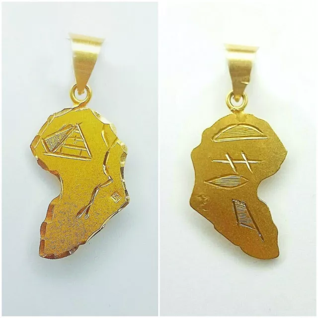 Egyptian Handmade Double Side Map of Africa With Pyramid & Nile Gold 18K Pendent