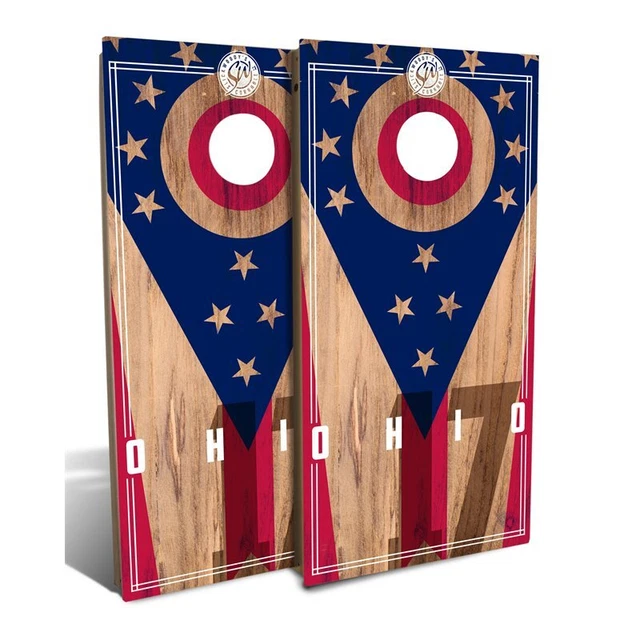Slick Woody's 48" Backyard Ohio State Flag Cornhole Board Set in Multi-Color