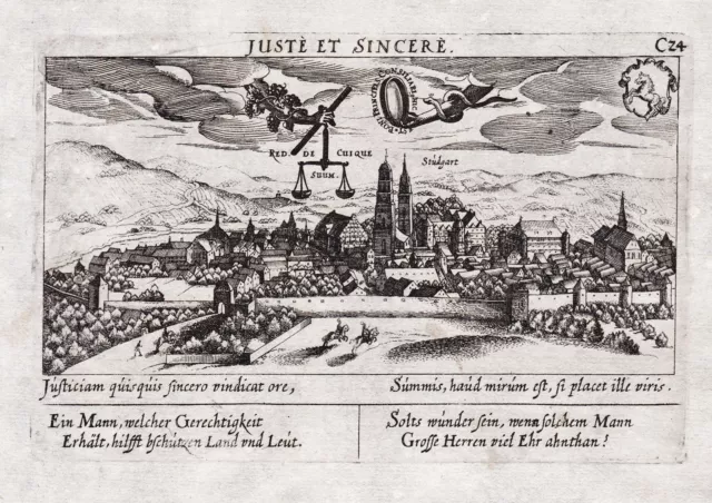 Stuttgart Gesamtansicht Baden-Württemberg Kupferstich Meisner 1630