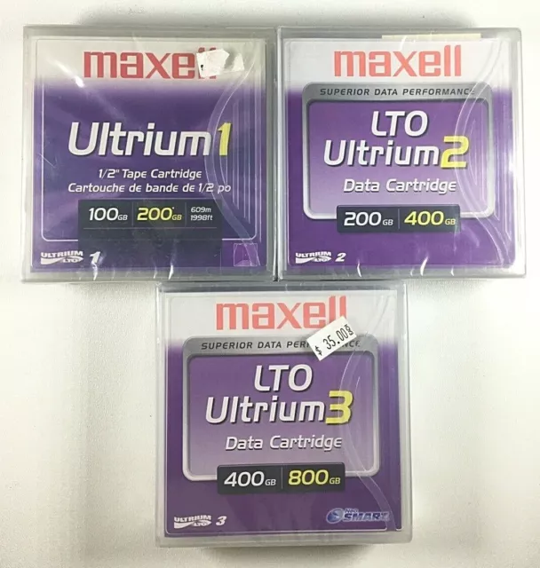 Maxell LTO ULTRIUM Storage Data Cartridge Tape Drive Lot of 3 - NEW