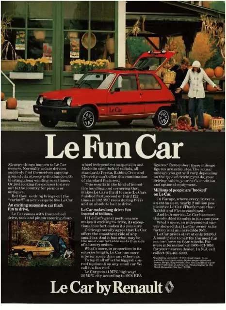 1978 Renault red Le Car at country market Vintage Print Ad