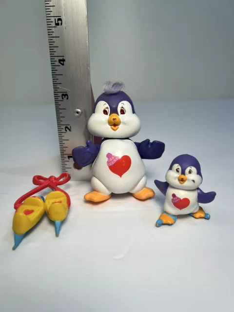 1985 PVC Care Bear Cousins Cozy Penguin With Accessory Ice Skates &Mini Penguin