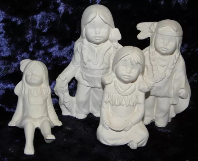 Ceramic Bisque Ready to Paint 4 Young Indian Children