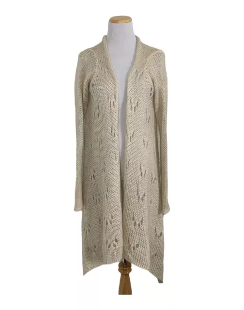 Forever 21 Pointelle Knit Open Cardigan Duster Mohair Blend Ivory Womens L Boho