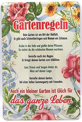 Gartenregeln Giardino Regole Targa di Latta Poster Metallo Scudo 20 X 30 CM Wnk
