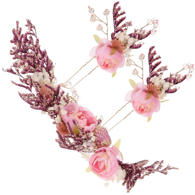 3 pz clip laterali per capelli copricapi da sposa filato fiore essiccato fiore per festa di nozze
