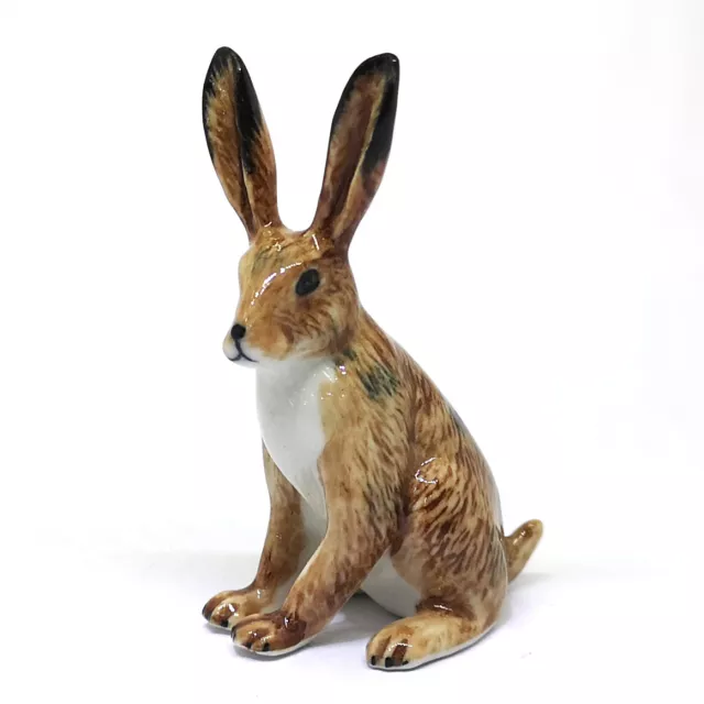 Ceramic Wild Brown Rabbit Figurine Gift Decor Hand Painted Miniature Collectible