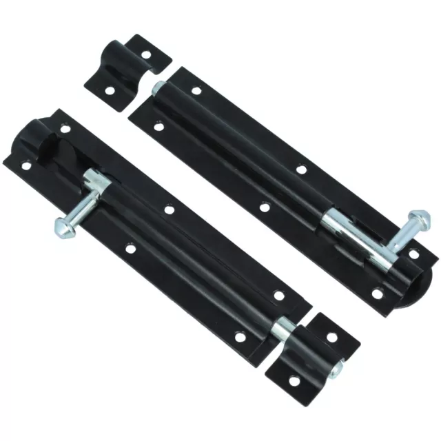 BLACK SLIDE BOLT Pack Of 2 Heavy Duty 6" Outdoor Gate/Shed Door Catch Latch Lock