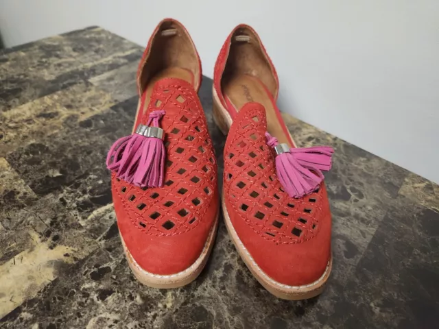 Jeffrey Campbell Red Suede Tasseled Loafers Perforated Size 8.5