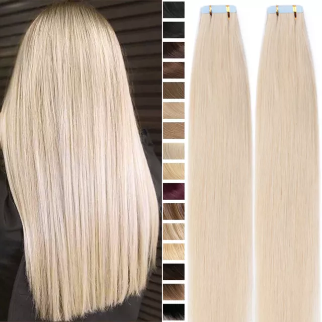 Invisible Tape In 100% Remy Human Hair Extentions Skin Weft Russian White 20PCS