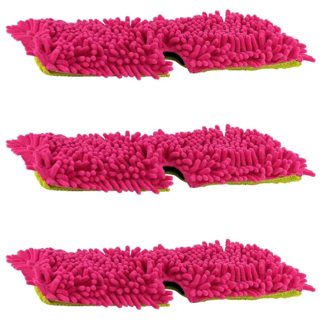 3x Double Sided Microfibre Mop Head Cloth Pad Refill 1 Chenille 1 Short Pile Set 3
