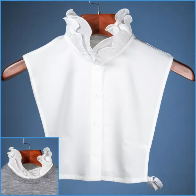 White Ruffled High Neck Polyester False Upright Collar Faux Shirt Top Blouse