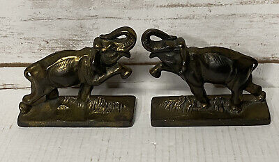 Pair of antique bronzed cast iron figural elephant bookends Ca 1920s