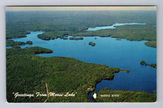 Hayward WI-Wisconsin, Greetings From Moose Lake, Aerial, Vintage Postcard