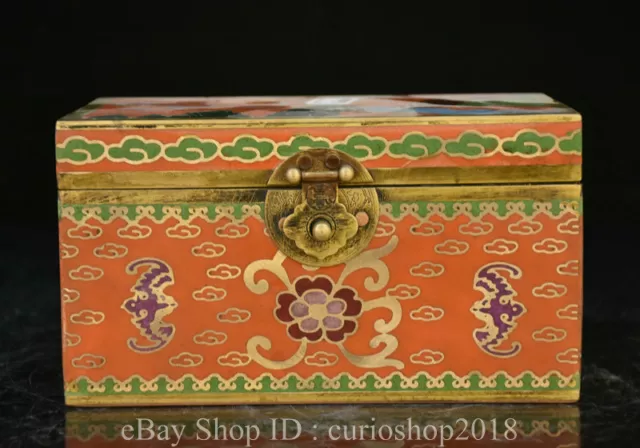 6.4 " Qianlong Marked China Cloisonne enamel Copper Dynasty Bat Bird Jewelry Box