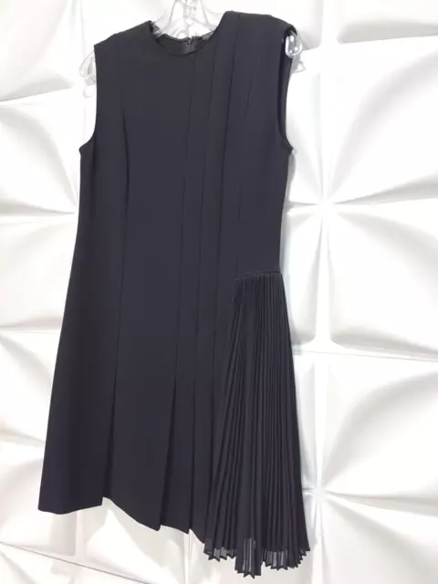 Theory Sz 4 Black Pleated Admiral Crepe Sleeveless Day Dress Sheath Shift