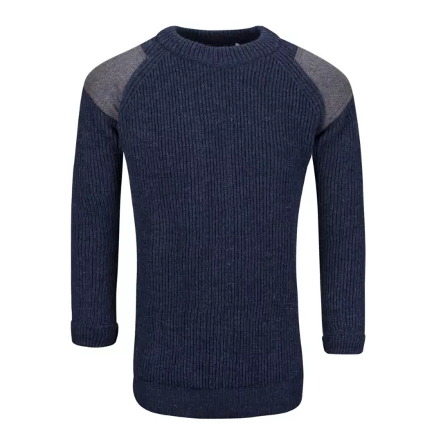 Homme 100% British Wool & Tweed Ras Cou Marine Pull - Fabriqué En UK